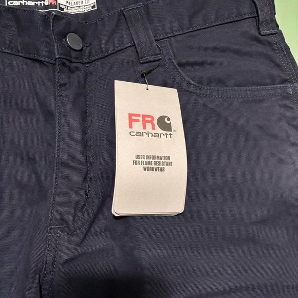NWT Men’s Carhartt Navy Blue Relaxed Fit Flame Resistant Work Pant Size 34x30 - Picture 9 of 10